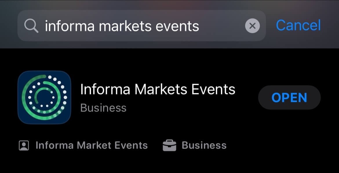 A screenshot of the Informa Markets Events app in the App Store